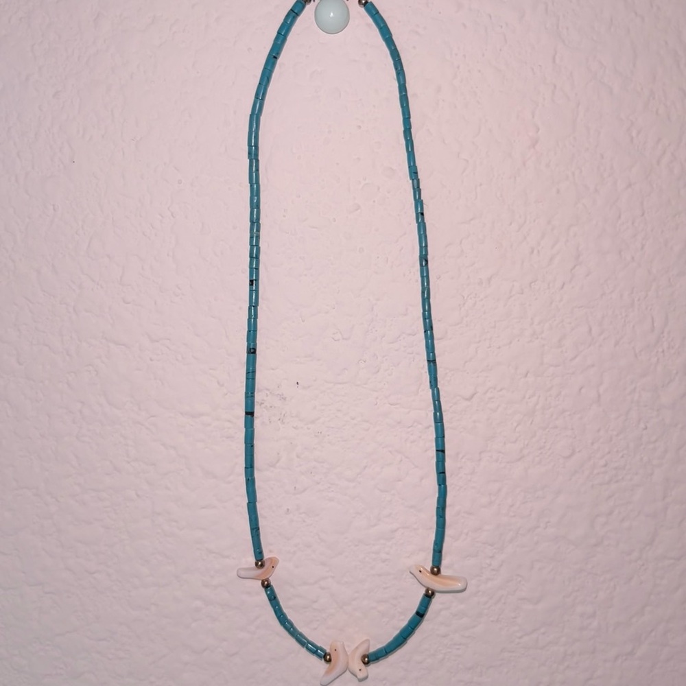 Turquoise Beaded Necklace with White Bone Accents